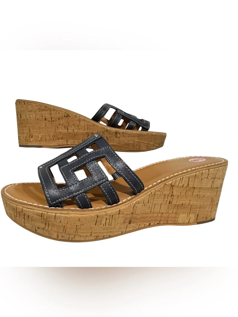 J. McLaughlin Piper wedge platform slide cork bottom sandals Navy Brown Size 9